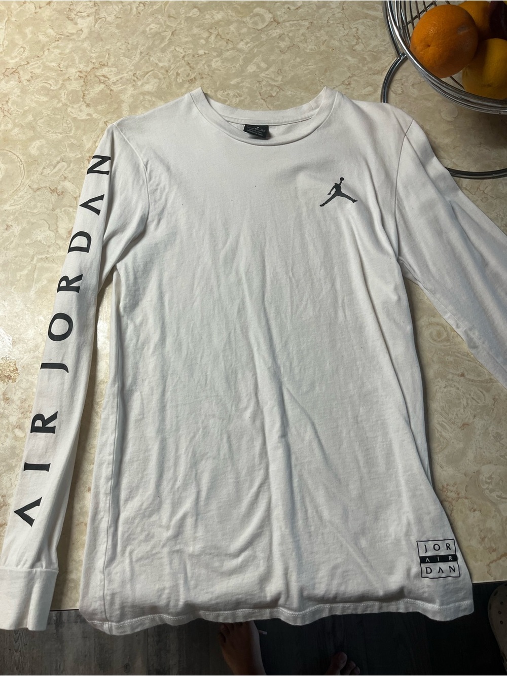 Jordan Men’s White Long-Sleeve Crew with Black Jumpman and Sleeve Logo